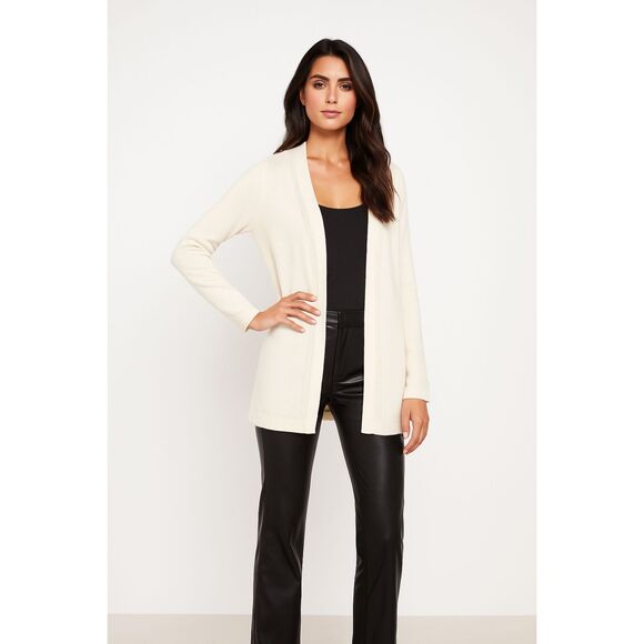 LOFT IVORY BACK RIBBED DETAIL LONG LINE CLASSIC CARDIGAN SWEATER SIZE: L NWT - Picture 1 of 4